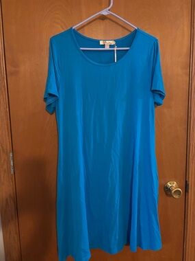 Aryeh Teal Short Sleeve Asymmetrical Swing Dress